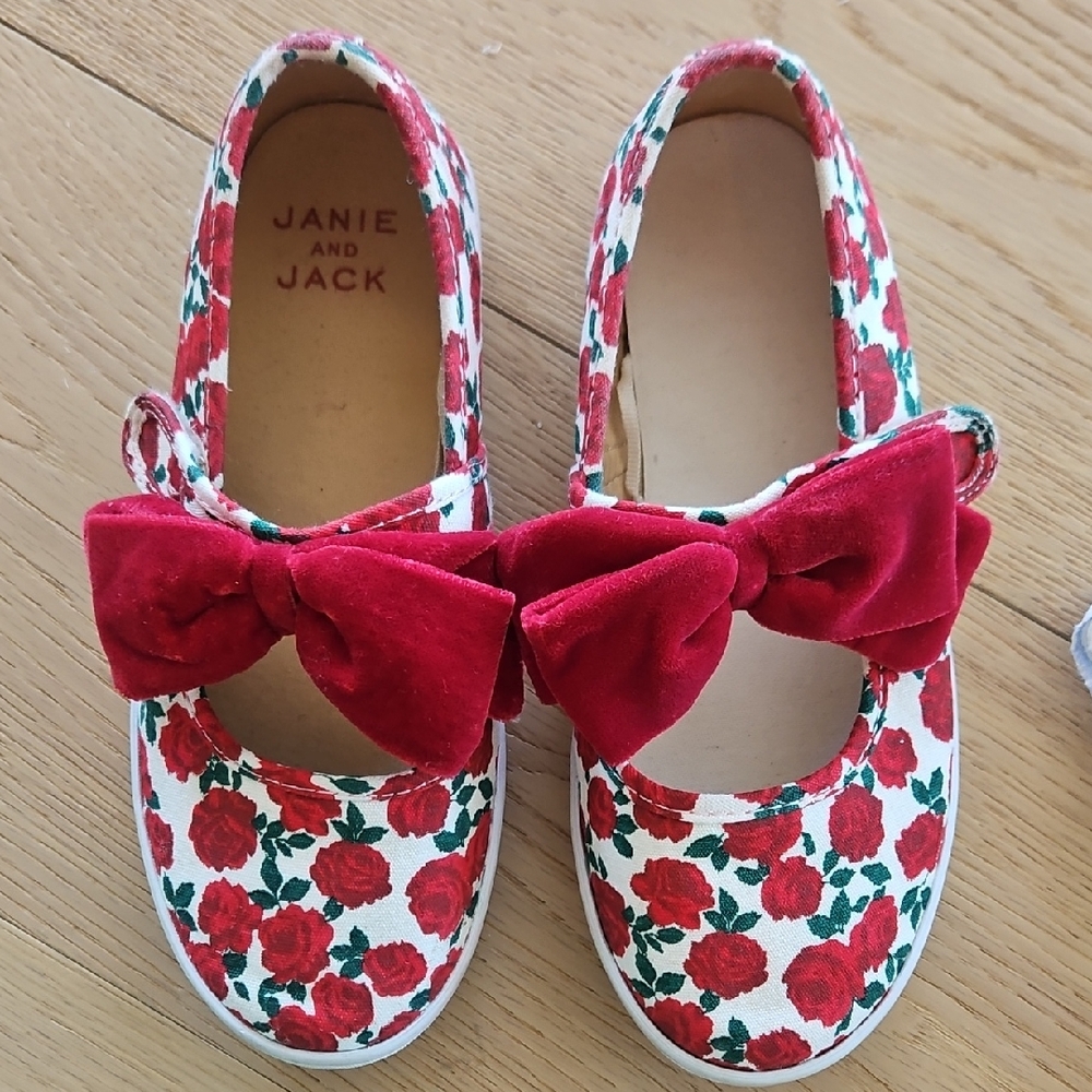 Janie and Jack Red Rose Print Velcro Sneakers